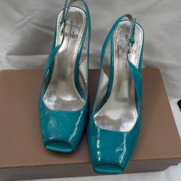 Linea Paolo Shoes - Gorgeous Linea Paolo Peep-toe Wedge Sandals Turquoise and Silver SZ 8/ 8.5 N/M